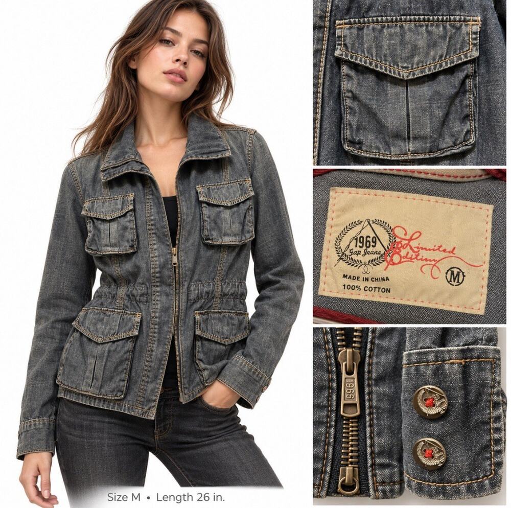 Y2K Gap 1969 Limited Edition Women's Utility Jacket Size M Dark Wash Denim